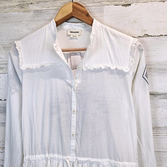 Zadig & Voltaire Ranil White Cotton Embroidered Dress XS Boho Chic Western Mini - Picture 7 of 16